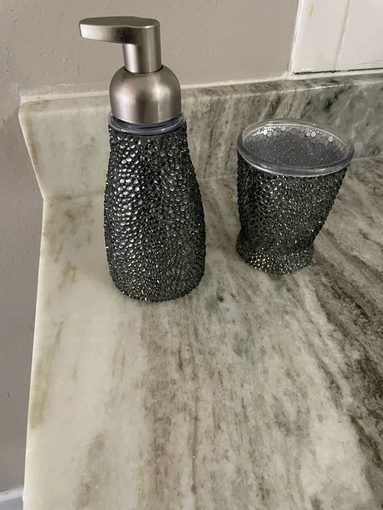 🥇 Ébène Noir Atelier™️  bling élégante foam soap dispenser & mouthwash tumbler - Picture 4 of 15